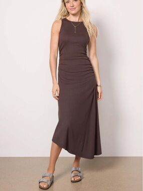Michael Stars Perez Brown Sleeveless Maxi Dress with Side Ruching
